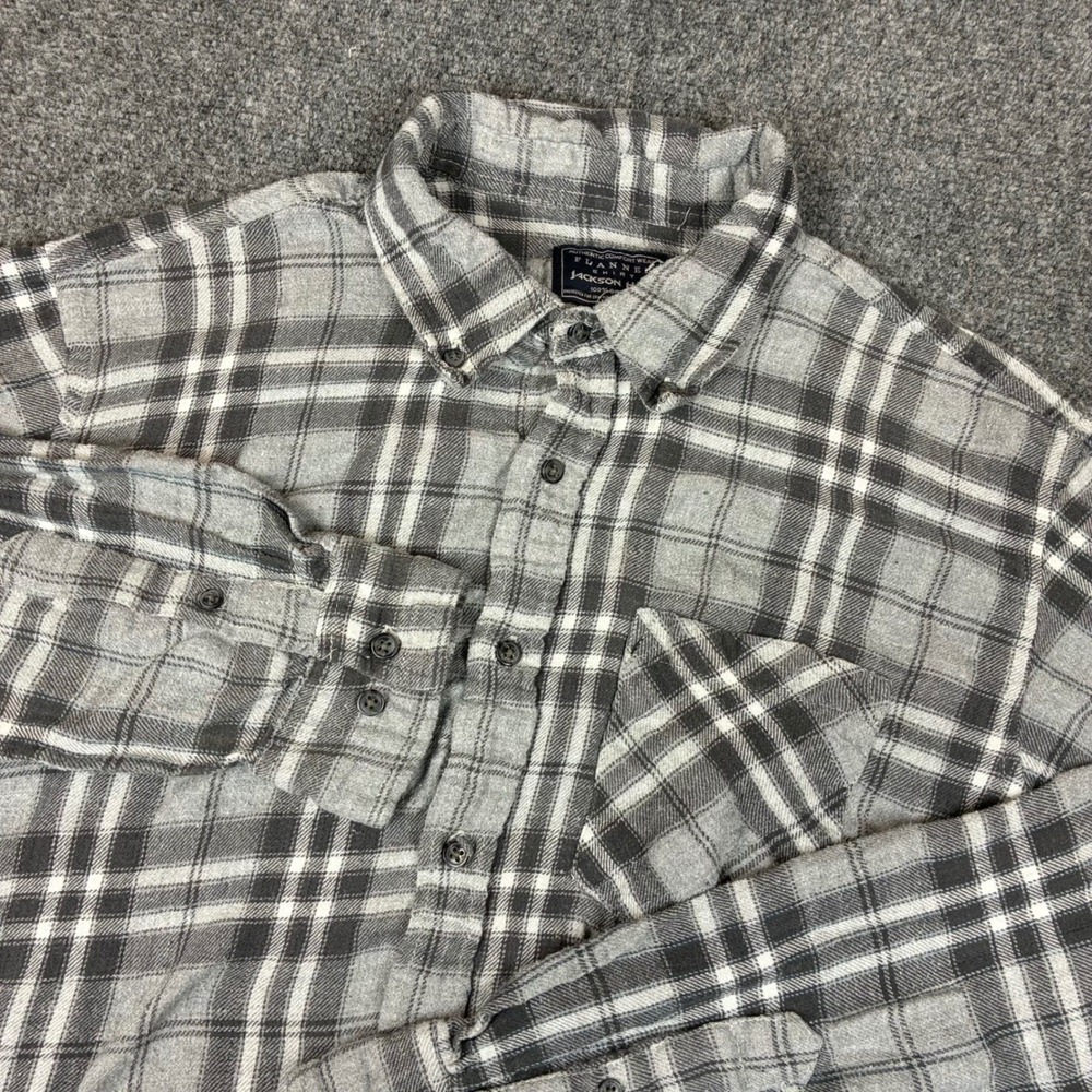 VTG Jackson Hole Mens Size XXL Grey White Plaid Cotton Flannel Button Down Shirt